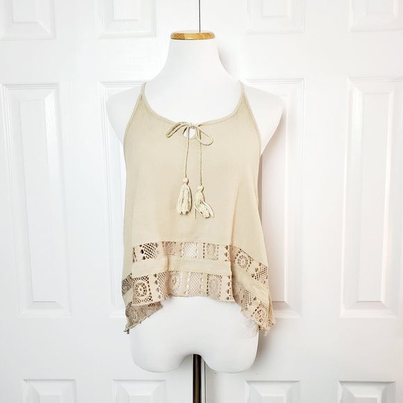 Poof! Tops - 🌻 SALE  Poof Tie Front Crochet Cutout Boho Tank